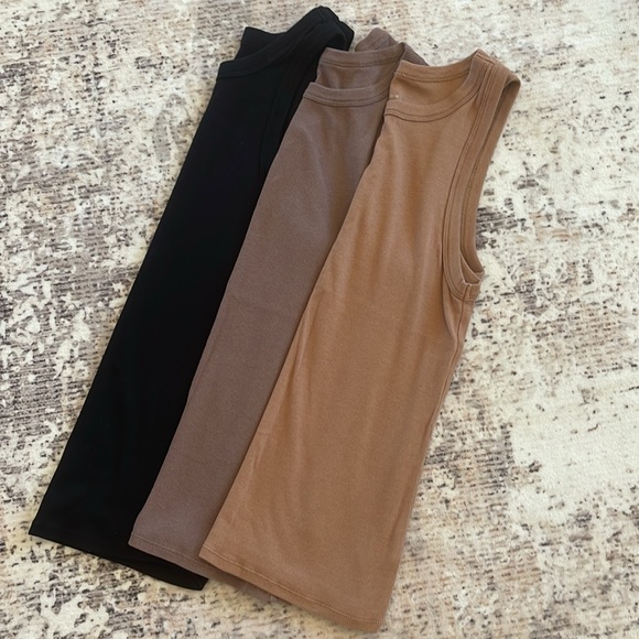 a new day Women's Slim Fit Ribbed High Neck Tank Tops in Beige, Taupe & Black - Picture 4 of 4